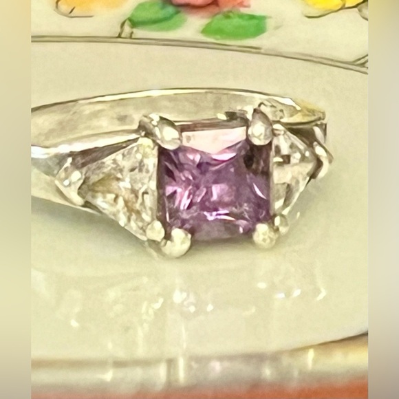 Natural Purple Amethyst & Cubic Zirconia .925 Sterling  925 Amethyst and Cubic Zirconia Ring. size 6